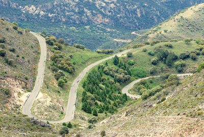 High angle view of winding road on mountain