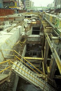 High angle view of crane at construction site