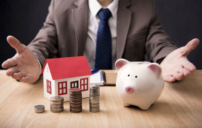 Midsection of man with daughter