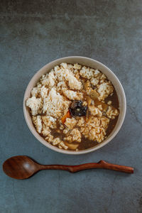 Directly above shot of breakfast served in bowl