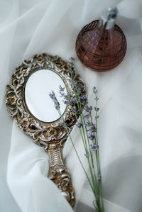 High angle view of decoration on white table