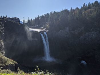 Scenic view of waterfall against sky