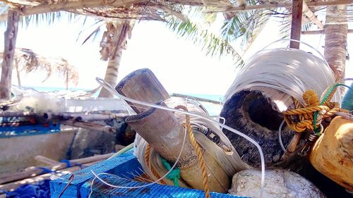 Close-up of fishing net on beach