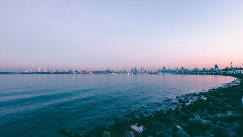 Scenic view of sea against clear sky