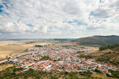 High angle view of townscape against sky