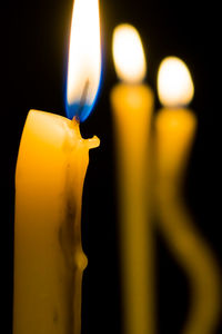 Close-up of lit candle against blurred background