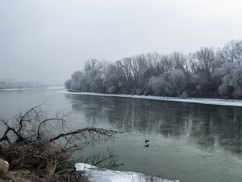 Scenic view of frozen lake against sky during winter