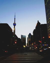 Cityscape against clear sky