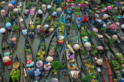 High angle view of multi colored statues