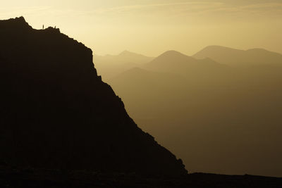 Scenic view of mountains against sky during sunset