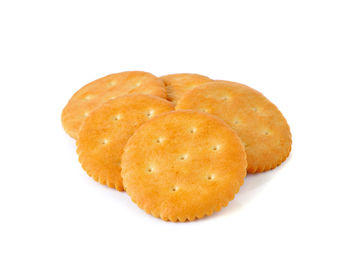 Close-up of orange slices on white background