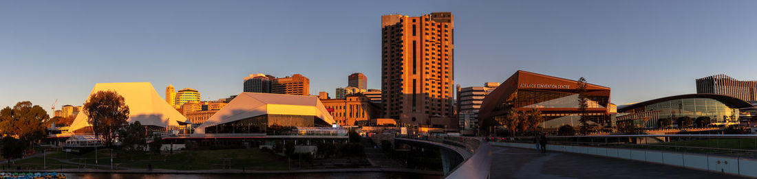 Panoramic view of buildings against sky during sunset