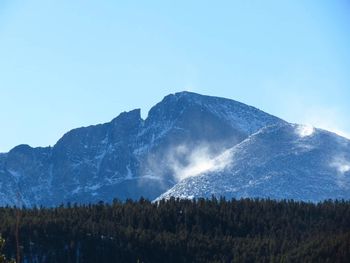 Scenic view of mountains against blue sky