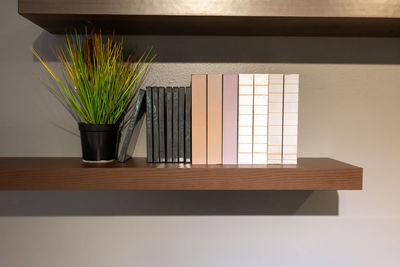 High angle view of potted plant on table