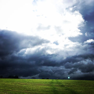 Scenic view of field against cloudy sky