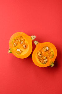 Directly above shot of tomatoes on yellow background