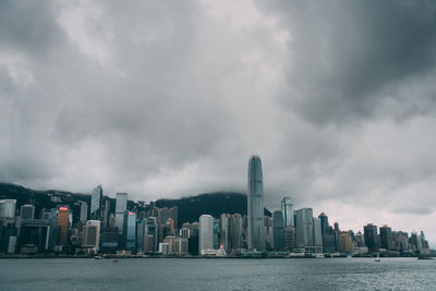 Buildings in the city. stormy weather above hong kong.