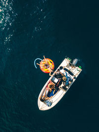High angle view of man sailing in sea
