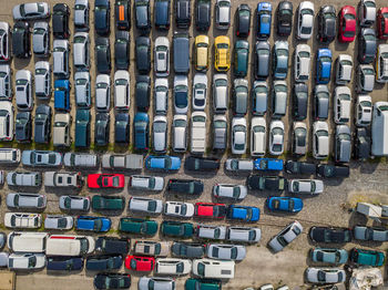 Directly above shot of cars parked at parking lot