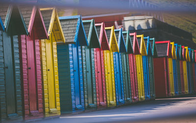 Close-up of multi colored pencils in store