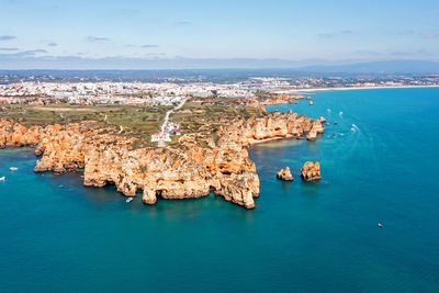 Aerial from the lighthouse at ponte piedade in lagos portugal