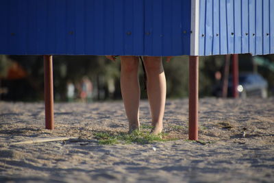 Low section of woman standing on wood