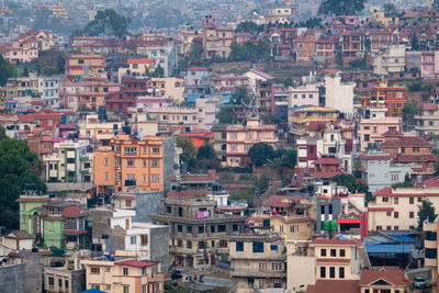 High angle view of buildings in city