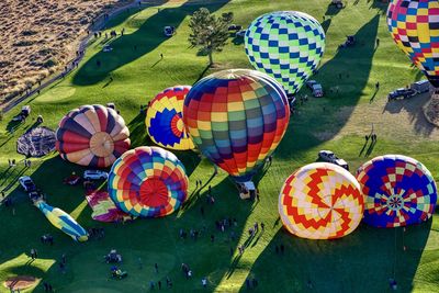 High angle view of colorful balloons
