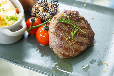 High angle view of food on table