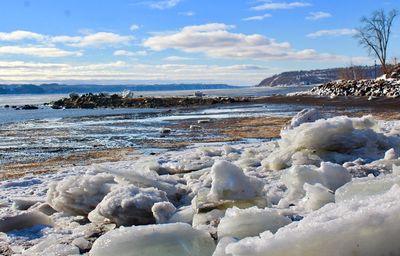 Scenic view of sea against sky during winter