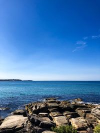 Scenic view of sea against blue sky