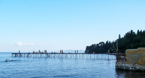 Scenic view of sea against clear blue sky