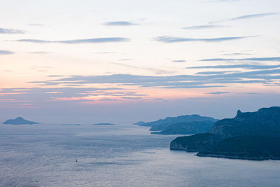 Scenic view of sea against sky during sunset