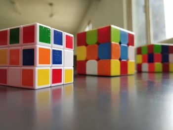 Close-up of multi colored toy on table