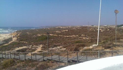 Scenic view of sea against clear sky