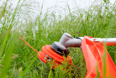 Close-up of tractor on field