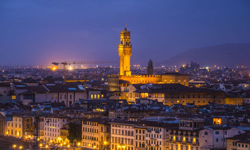 Illuminated buildings in city at night