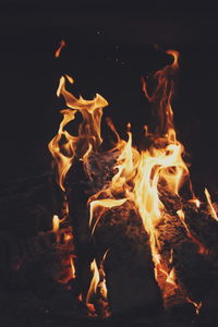 Close-up of fire in the dark