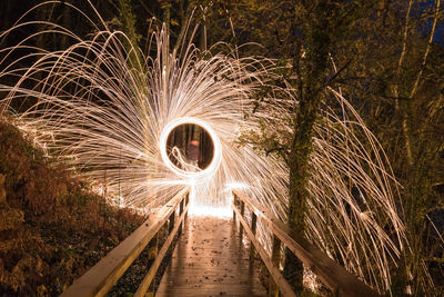 Full frame shot of illuminated footbridge at night