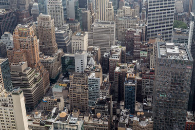 High angle view of modern buildings in city