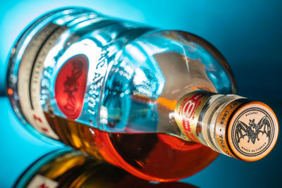 Close-up of glass bottles on table