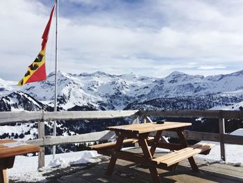 Scenic view of snowcapped mountains against sky