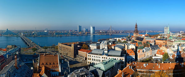 High angle view of buildings in city