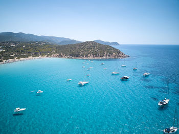 High angle view of boats in sea