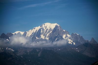 Scenic view of snowcapped mountains against sky