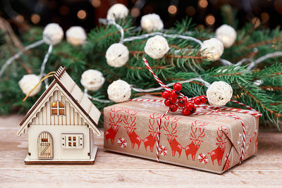 Close-up of christmas decorations on tree