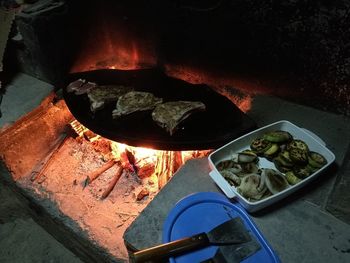 High angle view of food on table