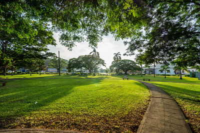 Footpath in park against sky