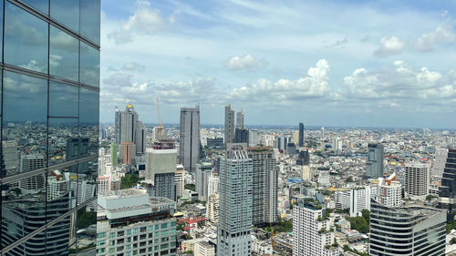 High angle view of landscape with architecture, city with building