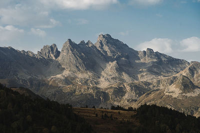 Panoramic view of landscape and mountains against sky